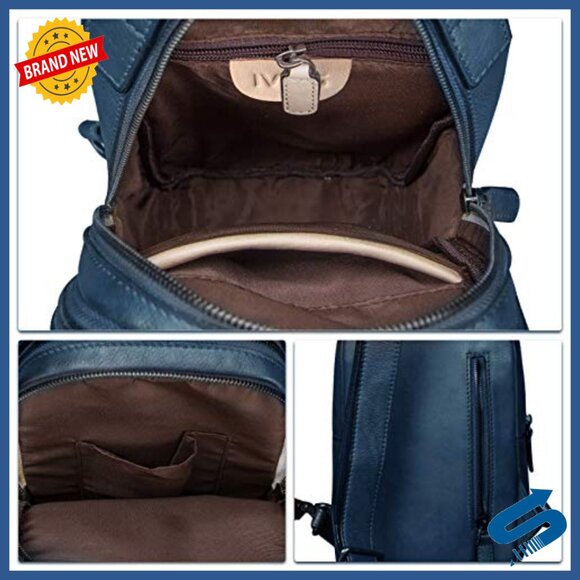 Genuine Leather Sling Backpack Crossbody Bag Vintage Style Daypack